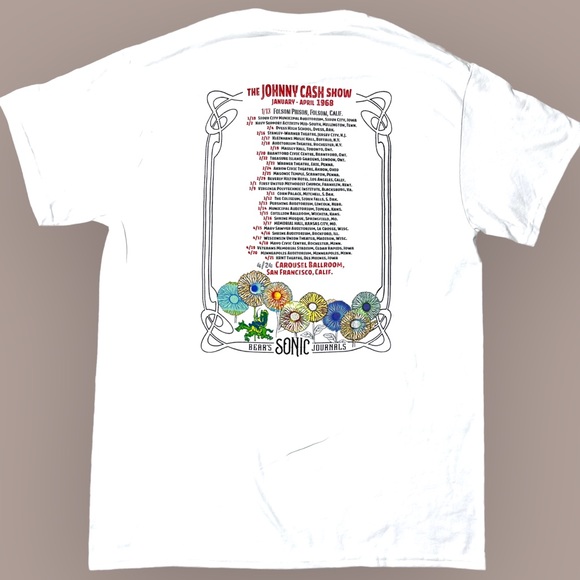 NWOT Johnny Cash Official Carousel Ballroom Floral Graphic T-Shirt Unisex M 2XL - Picture 2 of 6